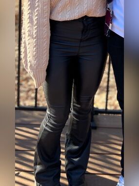 Shinestar Black Faux Leather Flare Pants